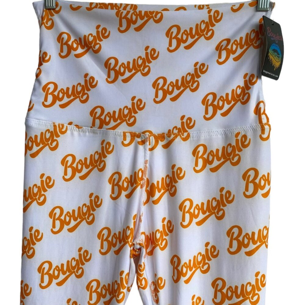 Bougie Boutique Women’s Leggings Size M Medium Orange Print Spellout New - Picture 2 of 7